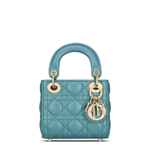 DIOR/迪奧 22新款LADY DIOR系列 女士天藍(lán)色小羊皮藤格紋羊皮革單肩斜挎手提戴妃包S0856ONGE_M08Z