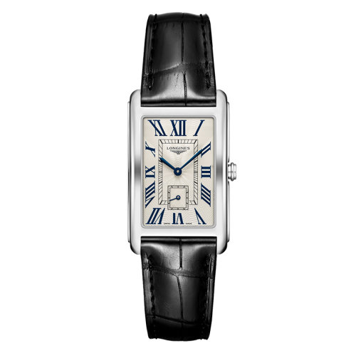 LONGINES/浪琴  黛綽維納系列 長(zhǎng)方形石英表黑鱷魚(yú)皮表帶精鋼表殼男表26.1 X 42毫米L5.755.4.71.0
