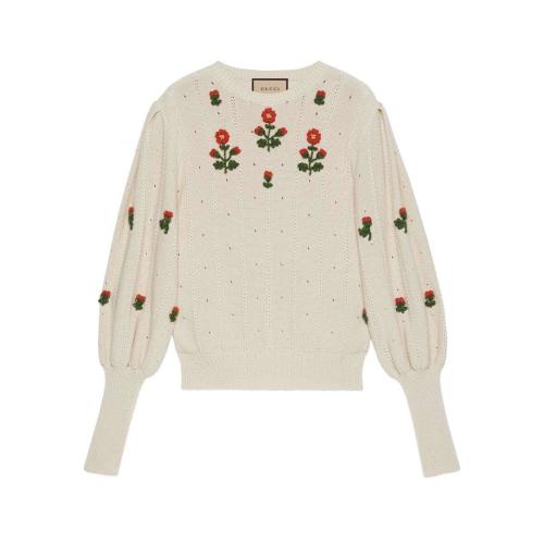  GUCCI古馳 22年秋冬 女士 花卉刺繡針織棉羊毛毛衣 653328 XKBS9 9783