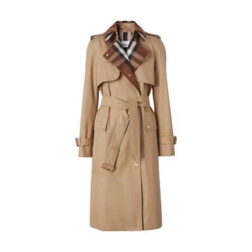  BURBERRY 22年秋冬 女士 格紋裁片棉質(zhì)嘎巴甸 Trench 風(fēng)衣 80505861