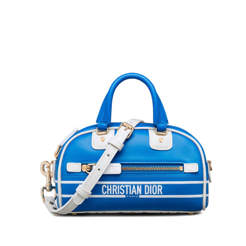 DIOR/迪奧 22新款ZIP BOWLING系列 女士微型熒光藍(lán)色小牛皮金扣肩背斜挎手提拉鏈包S6200OVWX_M808