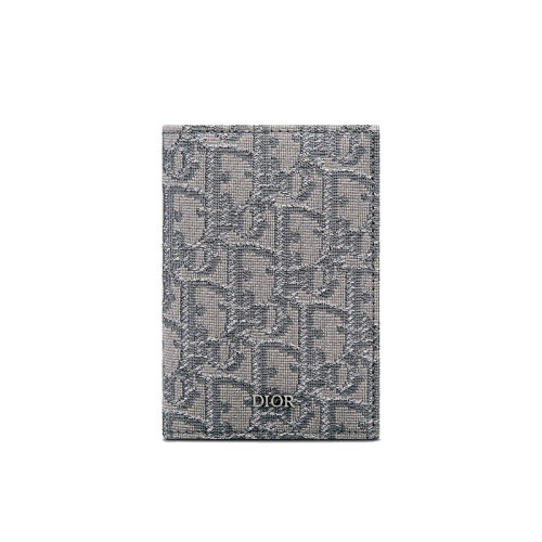 DIOR/迪奧 23新款 男士釕色提花帆布配皮鍍釕黃銅字母標(biāo)志雙折卡包2ESCH138DOS_H30Q