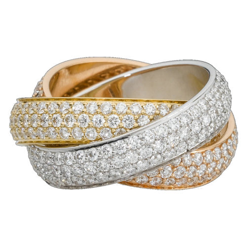 CARTIER/卡地亞 TRINITY系列 鑲嵌鉆石18K金白金黃金玫瑰金 大號經(jīng)典三色三環(huán)戒指N4210800
