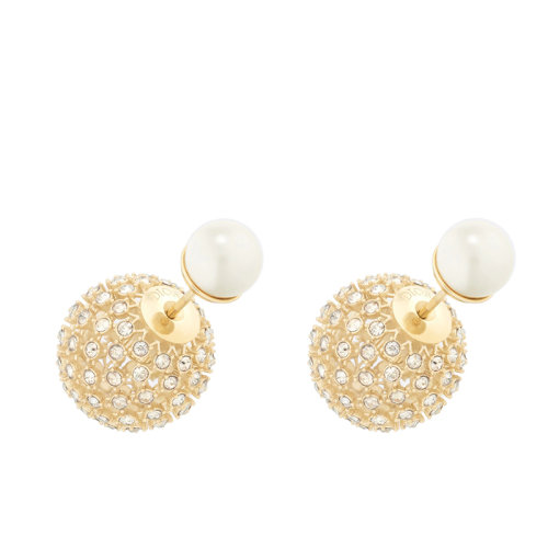 DIOR/迪奧 22新款DIOR TRIBALES系列 女士金色鏤空圓珠造型鑲嵌白色透明晶體耳環(huán)耳釘E2061WOMCY_D03S