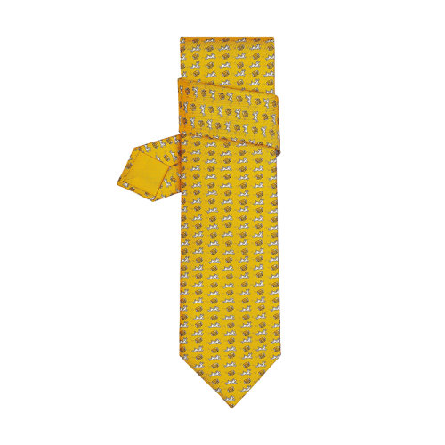 HERMES/愛(ài)馬仕 男士亮黃色/白色/灰色真絲斜紋領(lǐng)帶H606216T06