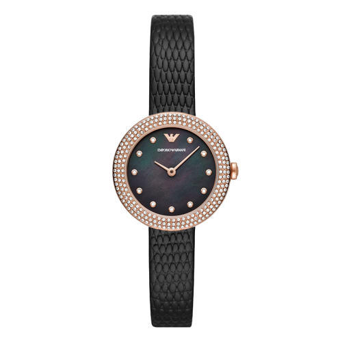 Emporio Armani/安普里奧阿瑪尼 皮革表帶時(shí)尚歐美表鑲鉆石英女士腕表 生日禮物送女友 AR11433
