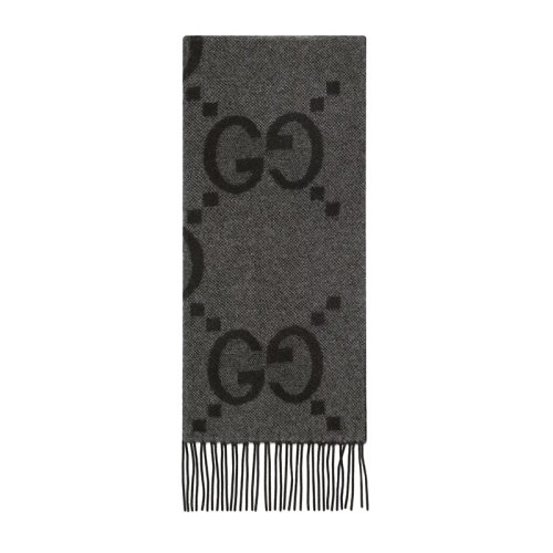 GUCCI/古馳新款 男女同款深灰色和黑色GG山羊絨提花圍巾6742754GABX1360