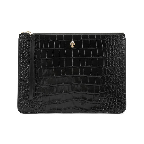 Alexander McQueen/亞歷山大麥昆  女士牛皮革Skull大號(hào)手拿包 640663 1JMIG