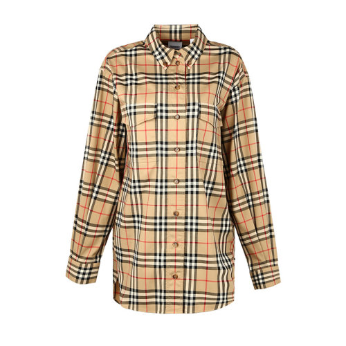 【20春夏】BURBERRY/博柏利女裝巴寶莉襯衫 卡其色格紋 女士長(zhǎng)袖襯衫8022285