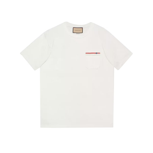 GUCCI/古馳 22年春夏新款 男士白色純棉雙G和條紋刺繡短袖T恤?673710XJDVI9088