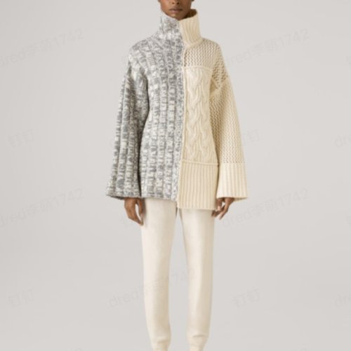 St.John/盛薔美利奴羊毛和開司米羊絨拼接高領女士針織衫/毛衣毛衣K501002