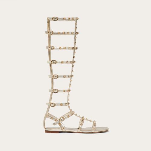  VALENTINO華倫天奴 22年秋冬 女士 平底涼鞋 SANDALES PLATES ROCKSTUD EN NAPPA MéTALLISé