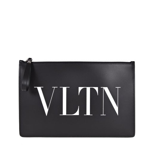 Valentino/華倫天奴  男包男士黑色皮革時尚經(jīng)典拉鏈開合信封包手拿包  SY2P0483LVN ONO