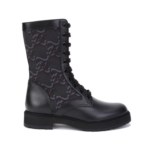 FENDI/芬迪 女士織物配皮Signature騎士短靴FF Karligraphy刺繡 8T8213 AGEJ