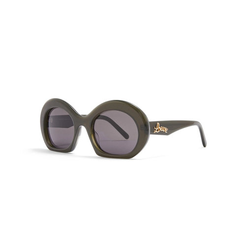LOEWE/羅意威 22年春夏新款 女士煙熏灰色鏡片卡其綠色醋酸纖維鏡框半月形太陽鏡墨鏡G832270X06-4160