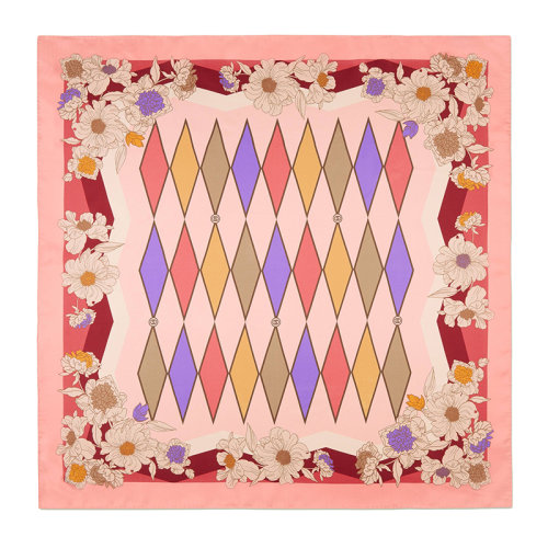 GUCCI/古馳 22年秋冬新款 Lovelight系列 女士象牙白色/多色桑蠶絲互扣式G菱形印花絲巾方巾7082483G0019078