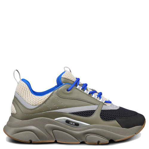 DIOR/迪奧      B22系列 男士奶油色和黑色科技針織橄欖色光滑小牛皮運(yùn)動(dòng)鞋3SN231YKB_H669