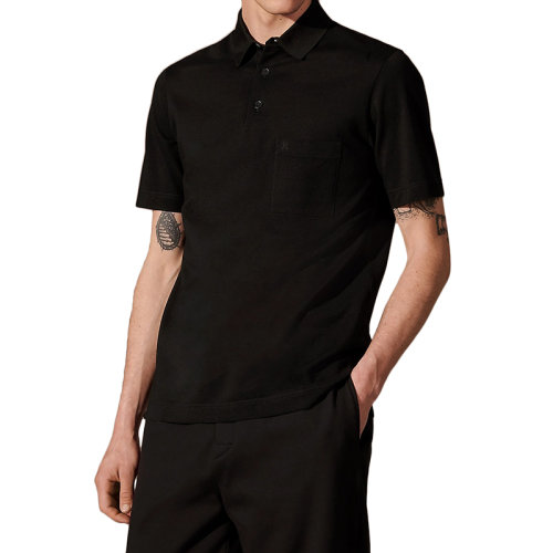 HERMES/愛馬仕 22年春夏新款 男士黑色純棉H刺繡短袖polo衫H072325HA02XS