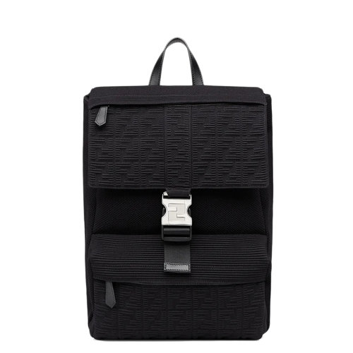 FENDI/芬迪 FENDINESS系列 男士中號(hào)黑色FF圖案織物單搭扣開合翻蓋背包雙肩包7VZ066AGQXF0GXN