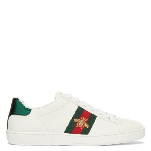 GUCCI/古馳 ACE系列 女士白色皮革刺繡小蜜蜂系帶休閑運(yùn)動(dòng)鞋43194202JP09064