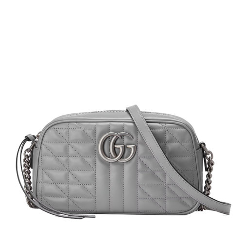 GUCCI/古馳  GG Marmont系列 女士小號灰色絎縫皮革復古銀飾雙G斜挎單肩包447632UM8BN1711