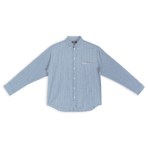 Balenciaga/巴黎世家 22年秋冬新款 男士綠色/海軍藍棉質(zhì)格紋刺繡標志胸袋紐扣開合寬松襯衫690340TMM373768