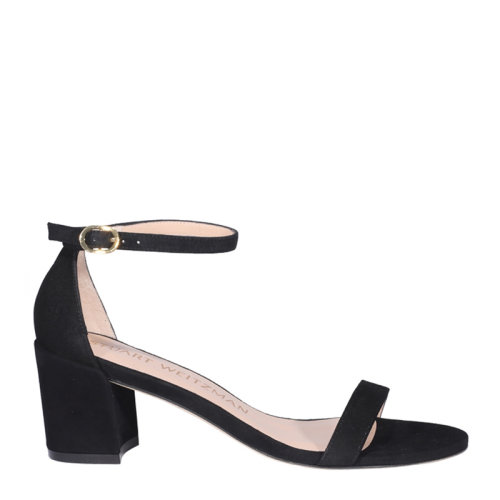Stuart Weitzman/斯圖爾特韋茨曼 女士 鞋靴  黑色粗跟絨面小牛皮高跟涼鞋 女士高跟涼鞋
