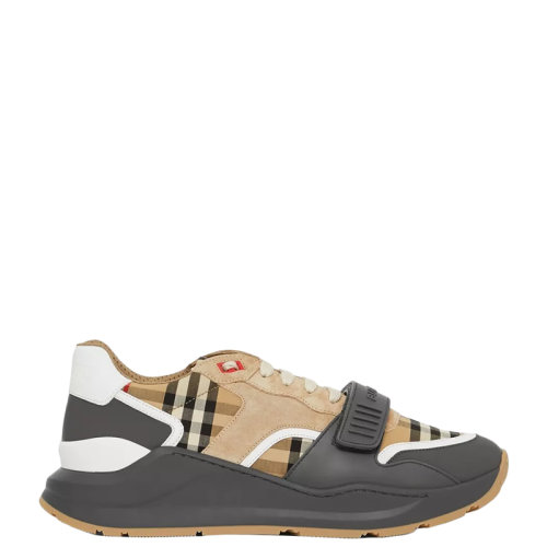 BURBERRY/博柏利 22年早春新款 男士灰色/典藏米色棉質(zhì)拼麂皮小牛皮Vintage格紋運動鞋80310981