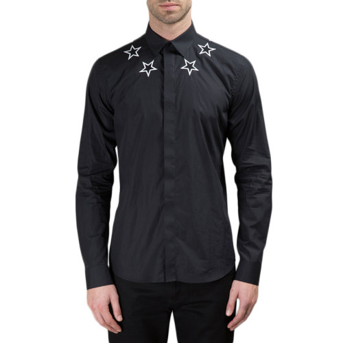 Givenchy 紀(jì)梵希 男裝 服裝 黑色棉質(zhì)五角星印花修身 男士長袖襯衫