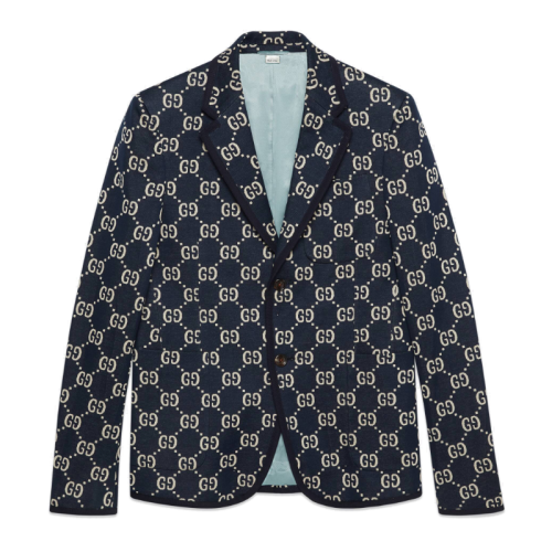 GUCCI/古馳  男士深藍棉質(zhì)GG提花西服外套夾克 521889Z372F4333