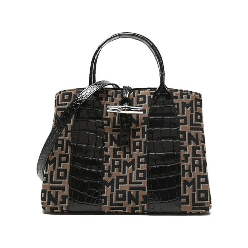 Longchamp/瓏驤 女士中號(hào)織物/配皮手提單肩斜挎包竹節(jié)包 10058 HXJ