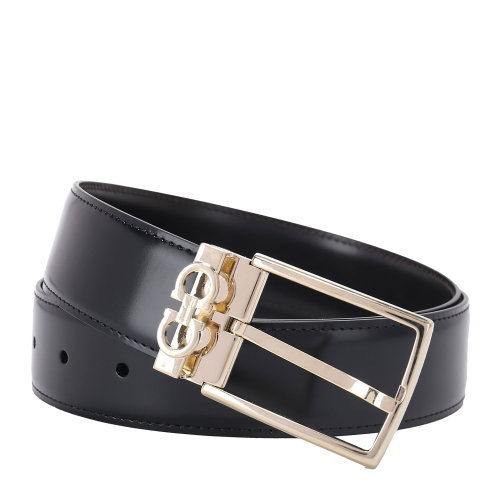 Salvatore Ferragamo/菲拉格慕 雙面長度可調(diào)節(jié)皮帶 男士腰帶 黑/棕 708205-67A037