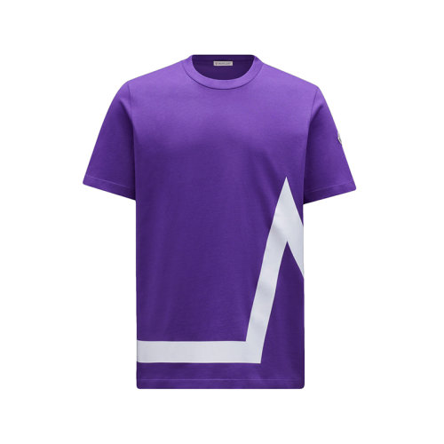 Moncler/蒙克萊 22年秋冬新款 男士霓虹珊瑚紫色純棉大M圖案短袖T恤H20918C000018390T65A