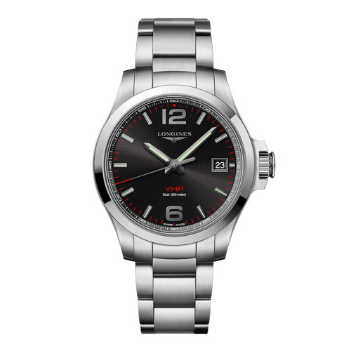 LONGINES/浪琴 康卡斯VHP系列 石英表精鋼表殼鋼鏈黑盤男表41毫米L3.716.4.56.6