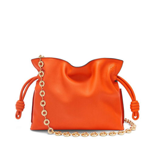LOEWE/羅意威 22新款Flamenco系列 女士迷你款橙色納帕小牛皮抽繩單肩手拿包A411FC2X41-9100