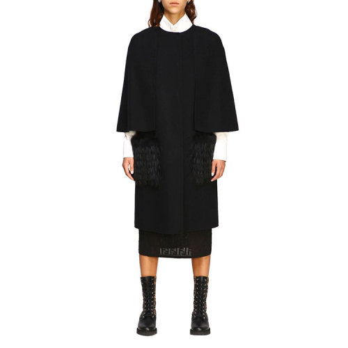 FENDI/芬迪  女士黑色羊毛經(jīng)典時(shí)尚百搭秋冬大衣 FF8657A5GOF0GME
