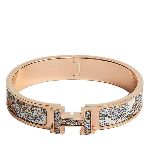 HERMES/愛馬仕 經(jīng)典款Clic H系列 丁香紫琺瑯飾Y藝術(shù)畫作圖案印花鍍玫瑰金飾面H標(biāo)識手鐲 H702419FOD1