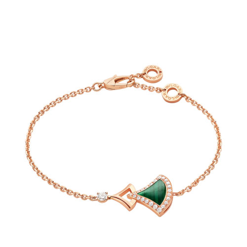 BVLGARI/寶格麗 22新款DIVAS’ DREAM系列 18K金玫瑰金密鑲鉆石飾邊孔雀石精致扇形圖案手鏈358892