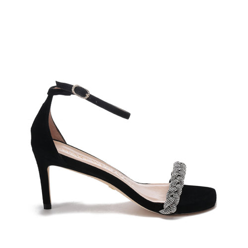 Stuart Weitzman/斯圖爾特韋茨曼【22春夏新款】女士絨面革/織物一字帶高跟涼鞋 NUDISTCURVE 75HIGHSH