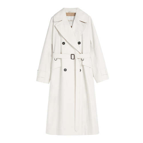 MaxMara/麥絲瑪拉 22年早春新款 DTRENCH系列 女士奶白色純棉防水長款風(fēng)衣9021112706030