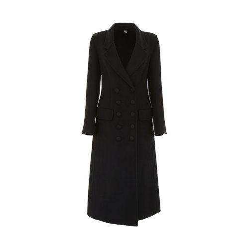 【秋冬】BURBERRY/博柏利 女士黑色羊絨雙排扣大衣 80014371