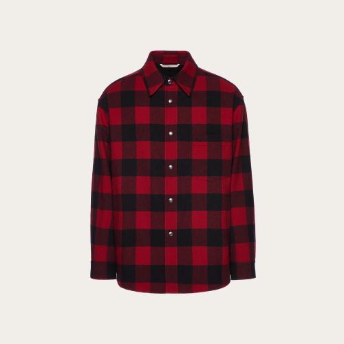  VALENTINO華倫天奴 22年秋冬 男士 長袖襯衫 SURCHEMISE EN LAINE a CARREAUX A_VEC BRODERIE