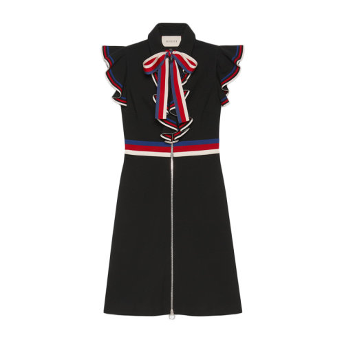 GUCCI/古馳 女士黑色織帶彈力針織修身連衣裙（99新未使用）