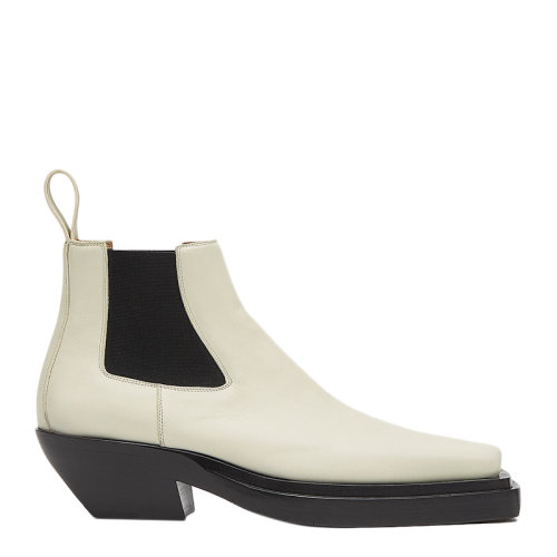 Bottega Veneta/葆蝶家 女士米白色小牛皮方頭中跟套穿款西式踝靴矮靴粗跟靴女靴女鞋  639830-V00M0-8279