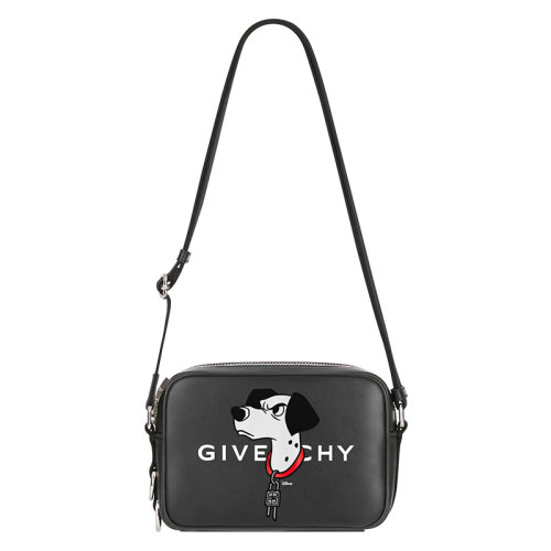 GIVENCHY/紀(jì)梵希 22新款Disney x Givenchy聯(lián)名系列G-Essentials系列 GIVENCHY LOGO和斑點(diǎn)狗印花黑色牛皮革斜挎包BKU02XK1MY-001