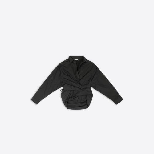  BALENCIAGA巴黎世家 22年秋冬 女士 長(zhǎng)袖襯衫 Womens Wrap Shirt  in Black 704458TYB181000