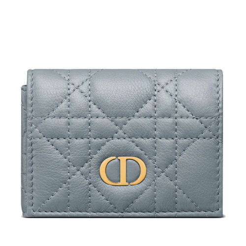 Dior/迪奧 22春夏新款CARO系列 女士云藍(lán)色小牛皮藤格紋緝面線CD折疊卡夾 S5110UWHC_M81B