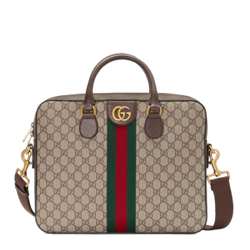 GUCCI/古馳   男士米色帆布GG Supreme款經(jīng)典老花時尚帆布單肩斜挎公文包手提包