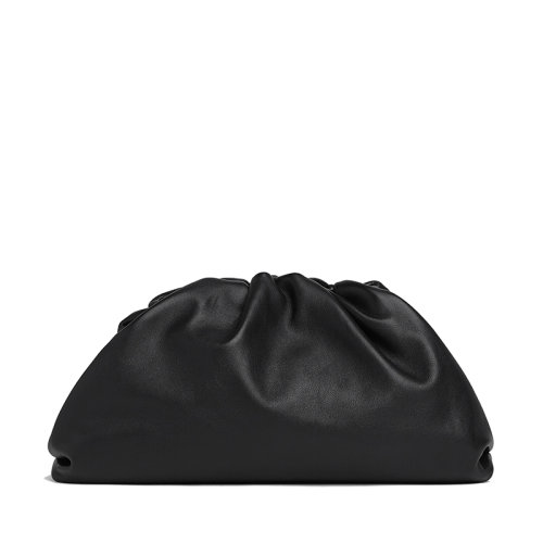 Bottega Veneta/葆蝶家 22春夏新款TEEN POUCH系列 女士黑色小牛皮單隔層手拿云朵包690238V1BW08425