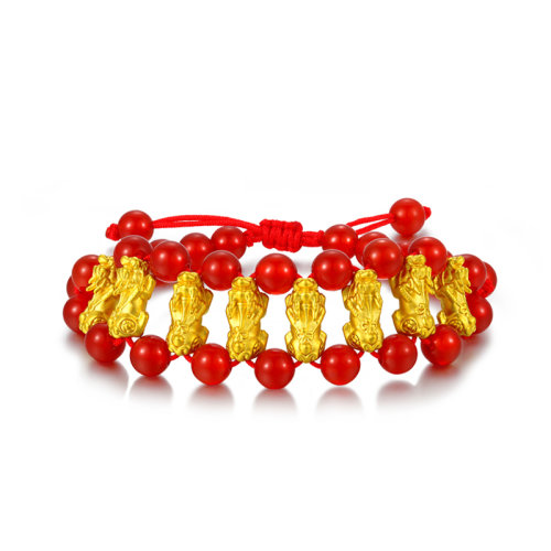 GJY/古金玥 聚寶盆 3D硬金黃金 精品小貔貅精工手工編織手鏈 三款可選